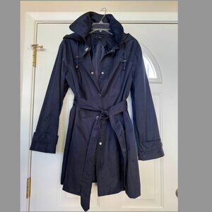 Women's Short Trench Blue Jason Kole Jacket w/Hood & Belt Tie, Size:XL